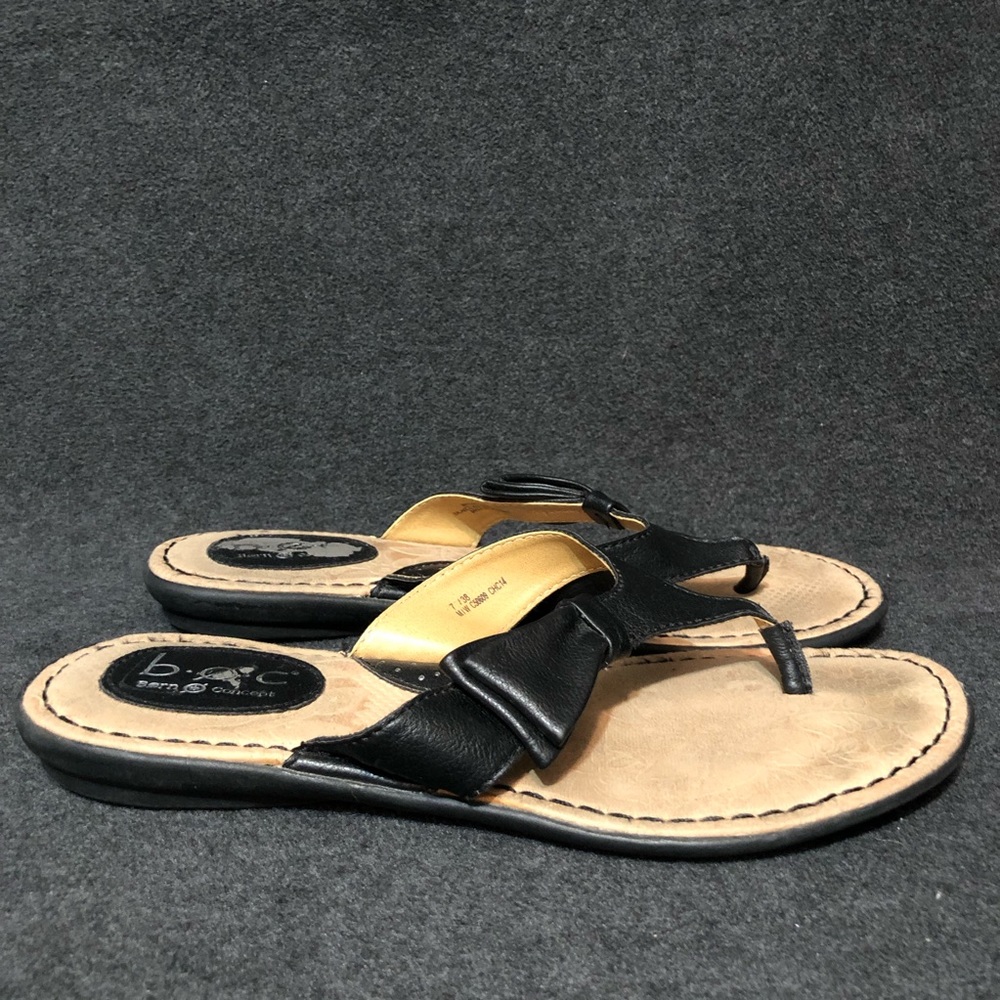 BOC Born Concept Sandals Women’s Size 7 Black Leather Thong Bow Sandals C50609